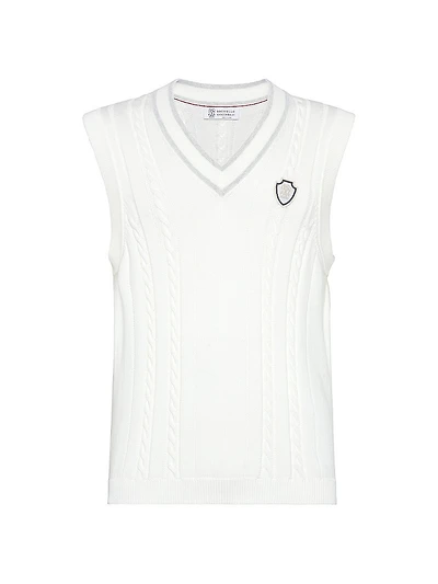 Cotton Cable Knit Sweater Vest with Logo