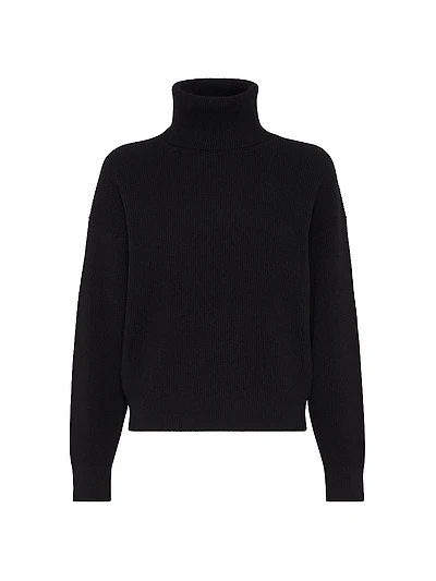 Virgin Wool, Cashmere and Silk English Rib Turtleneck Sweater