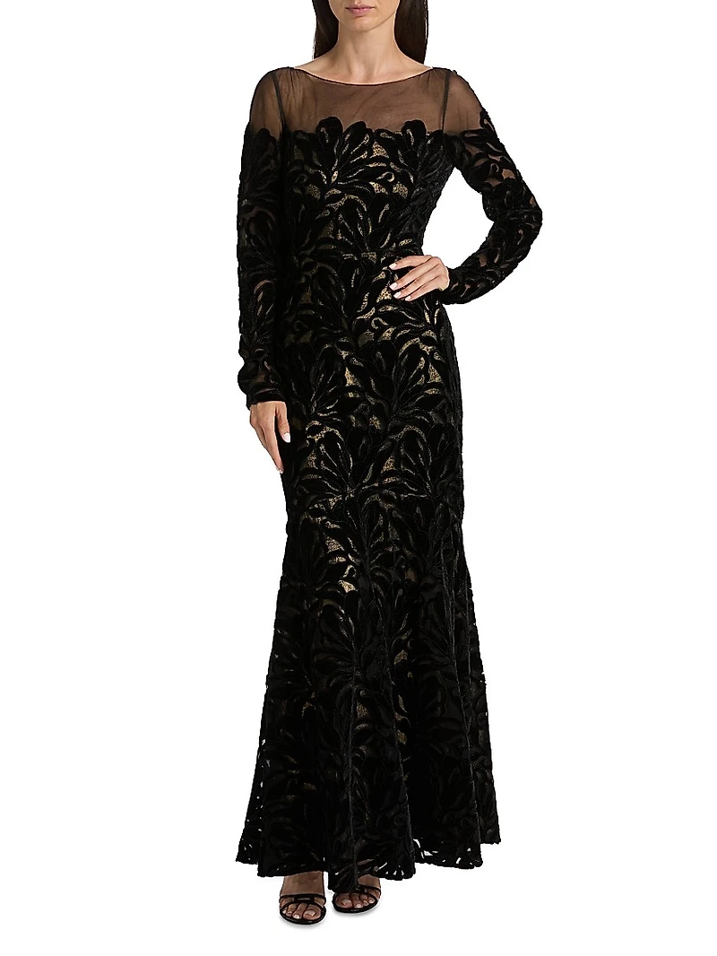 Velvet Lace Fit & Flare Gown