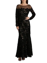 Velvet Lace Fit & Flare Gown
