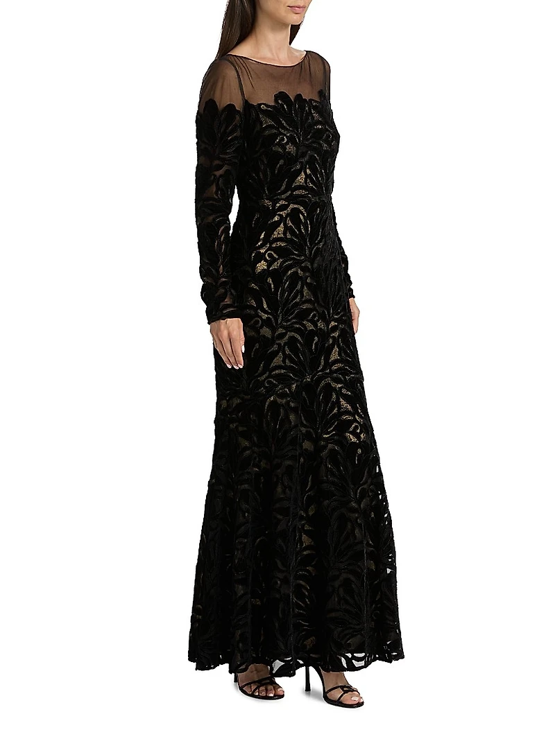 Velvet Lace Fit & Flare Gown