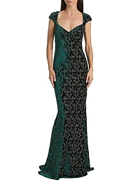 Zoelle Beaded Velvet Fit-&-Flare Gown