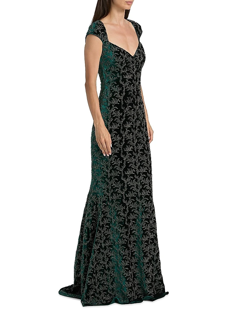 Zoelle Beaded Velvet Fit-&-Flare Gown