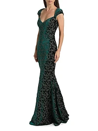 Zoelle Beaded Velvet Fit-&-Flare Gown
