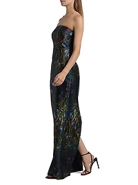 Lynette Floral Strapless Column Gown