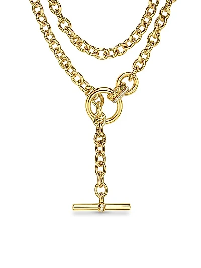 DY Mercer Double Row Toggle Chain Necklace in 18K Yellow Gold with Diamonds, 8MM