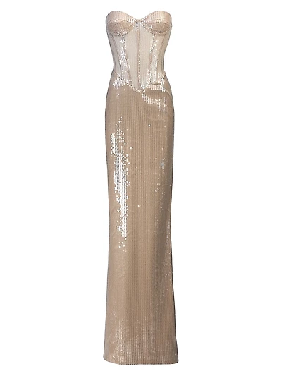 Tara Sequined Strapless Gown