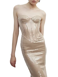 Tara Sequined Strapless Gown