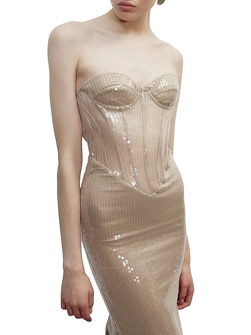 Tara Sequined Strapless Gown