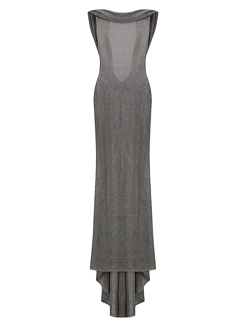 Jeanne Metallic Knit Cowl Neck Gown