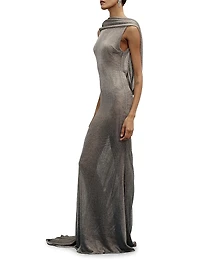 Jeanne Metallic Knit Cowl Neck Gown