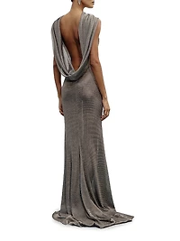 Jeanne Metallic Knit Cowl Neck Gown