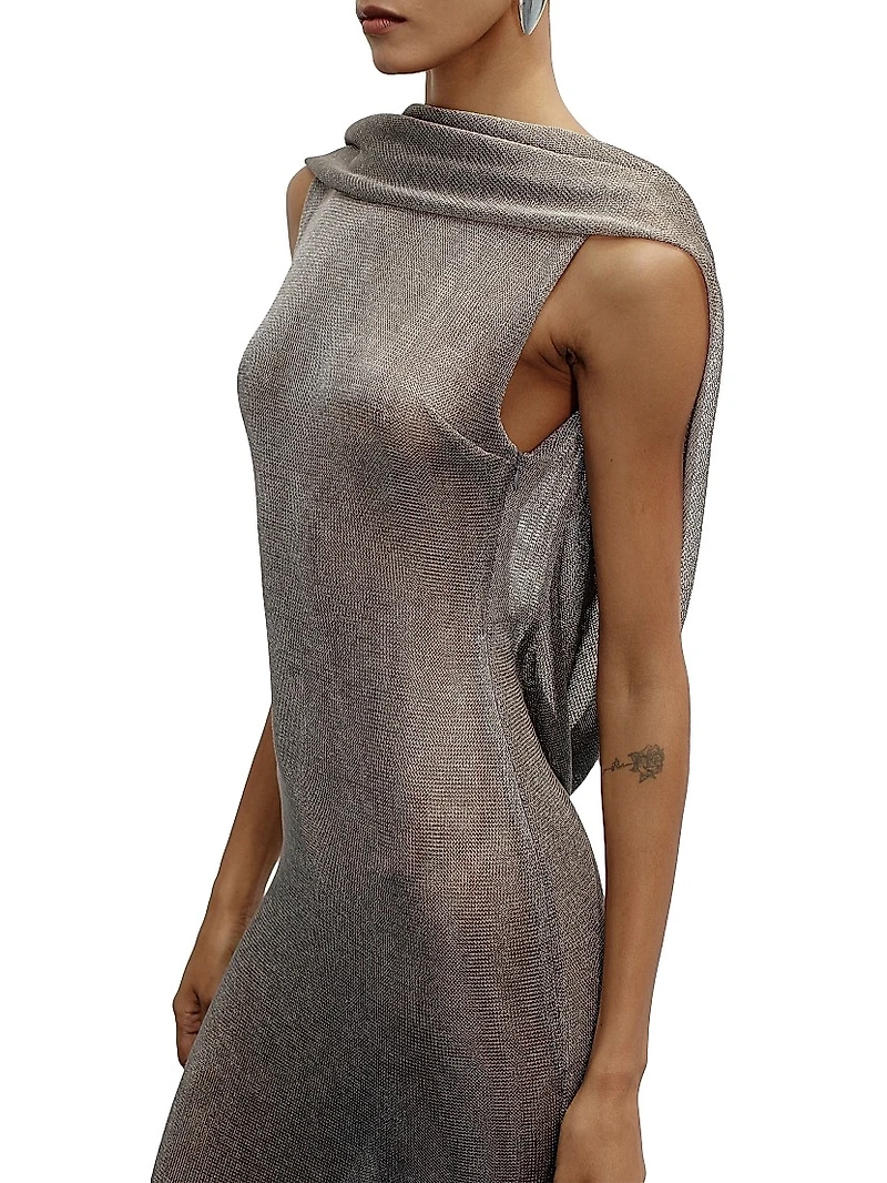 Jeanne Metallic Knit Cowl Neck Gown
