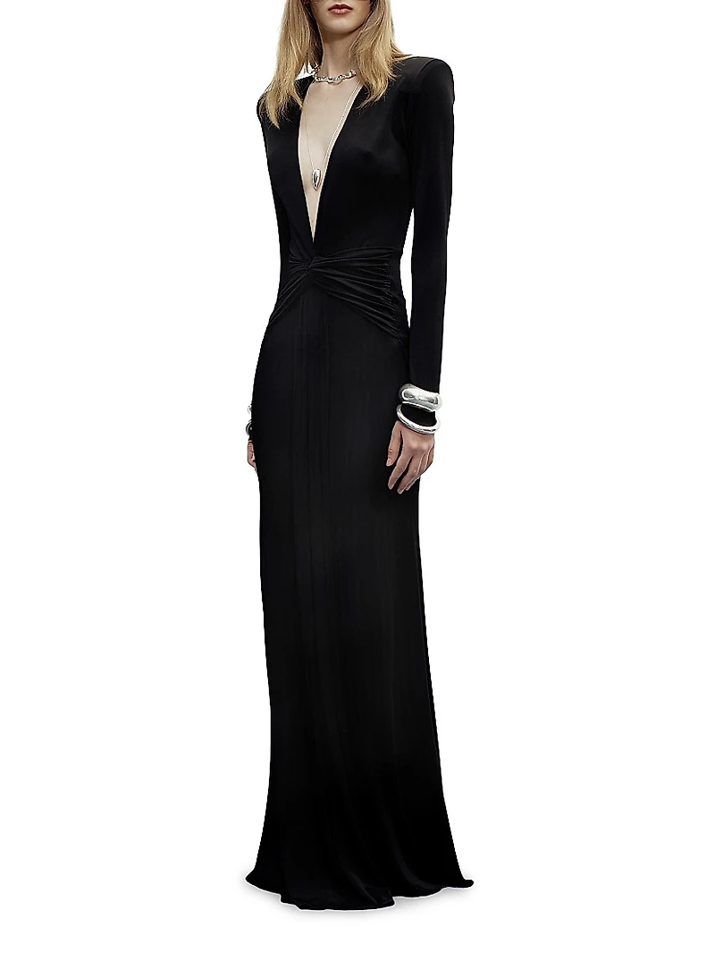 Azure Plunging Bodycon Gown