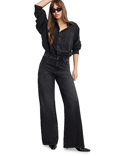 Denim Shirt Wide-Leg Jumpsuit