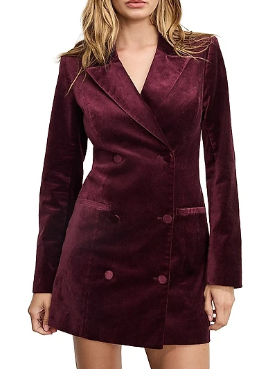 Exec Stretch-Velvet Double-Breasted Blazer Minidress