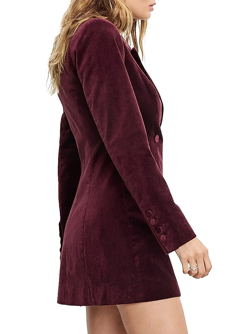 Exec Stretch-Velvet Double-Breasted Blazer Minidress