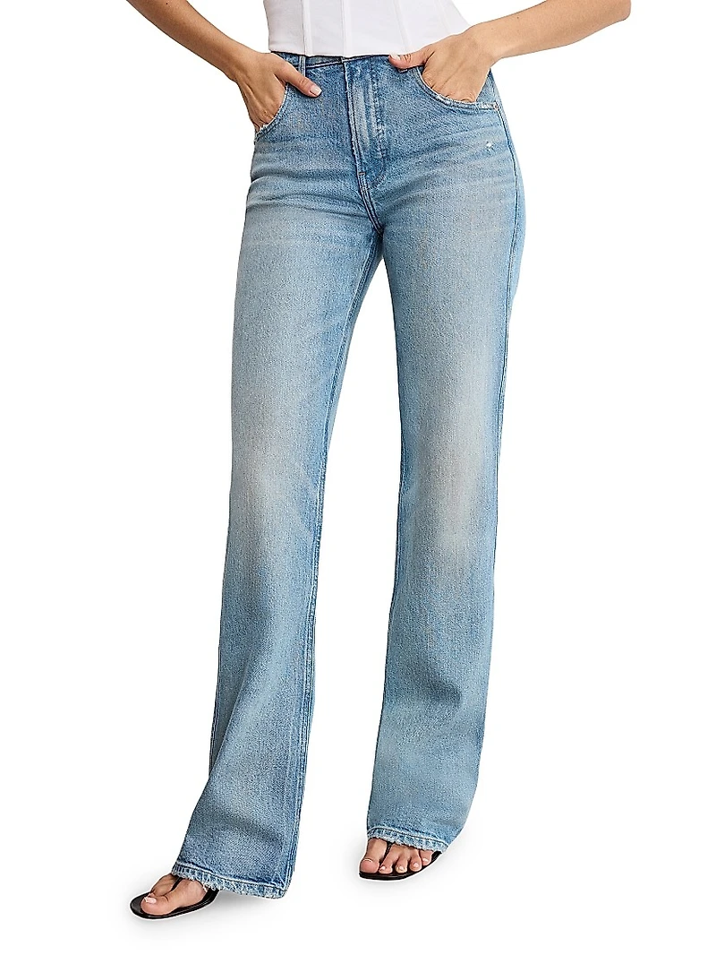 Good Distressed Denim High-Rise Boot-Cut Jeans