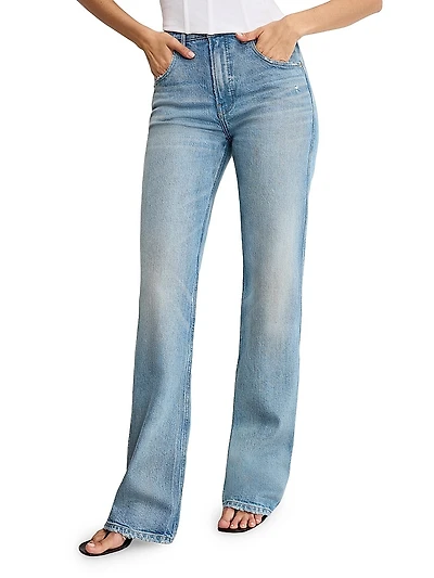 Good Distressed Denim High-Rise Boot-Cut Jeans