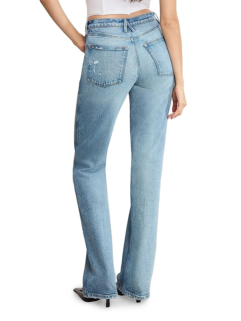 Good Distressed Denim High-Rise Boot-Cut Jeans