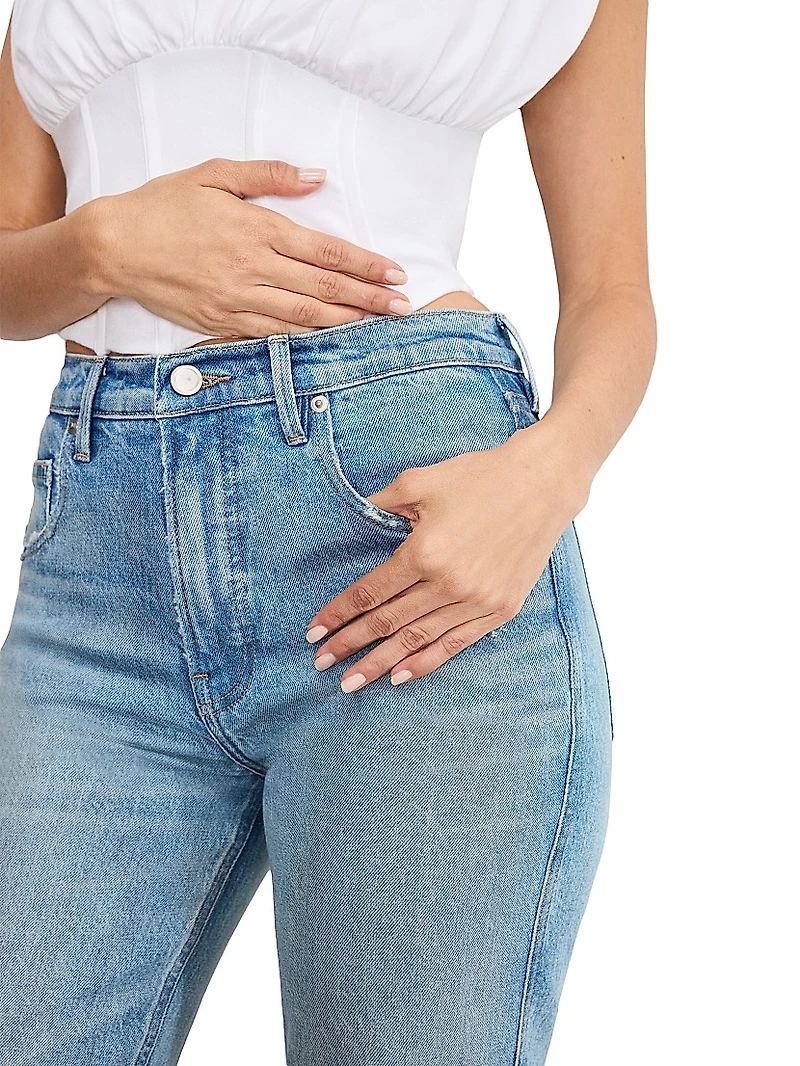 Good Distressed Denim High-Rise Boot-Cut Jeans