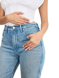 Good Distressed Denim High-Rise Boot-Cut Jeans
