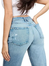 Good Distressed Denim High-Rise Boot-Cut Jeans