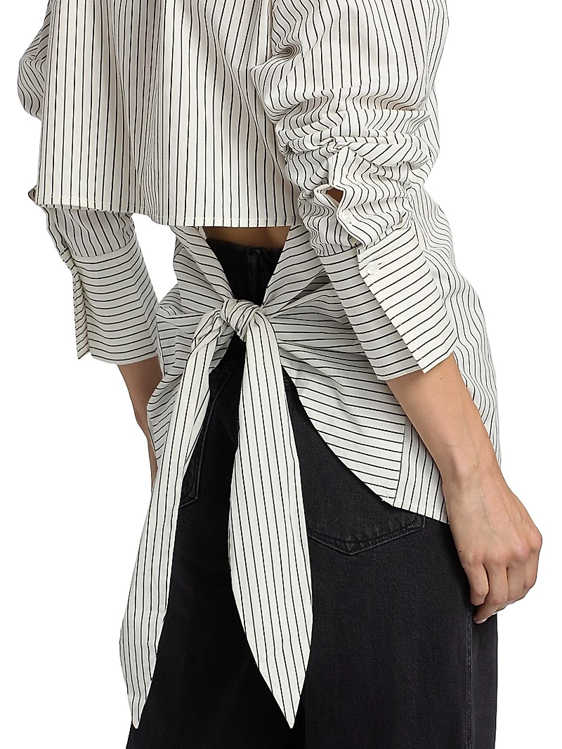 Striped Poplin Tie Back Shirt