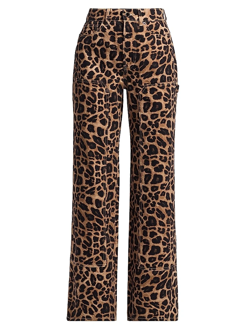 Taylor Leopard-Print High-Rise Wide-Leg Jeans