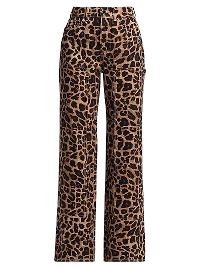 Taylor Leopard-Print High-Rise Wide-Leg Jeans