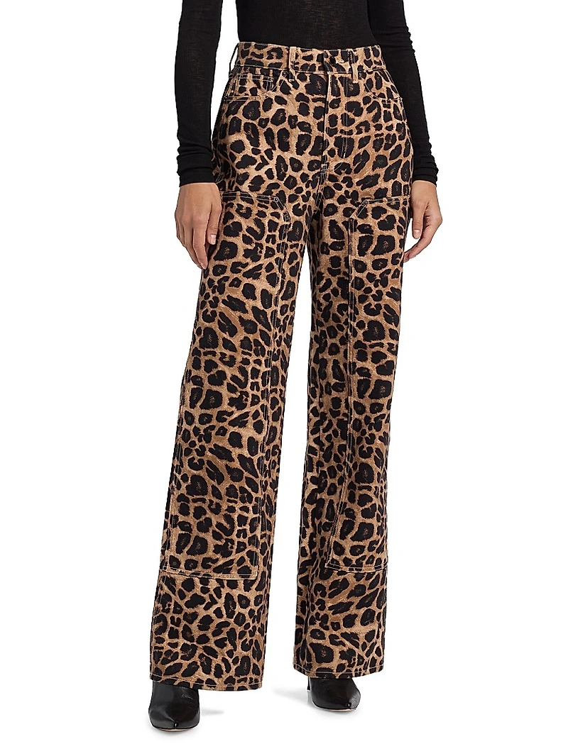 Taylor Leopard-Print High-Rise Wide-Leg Jeans