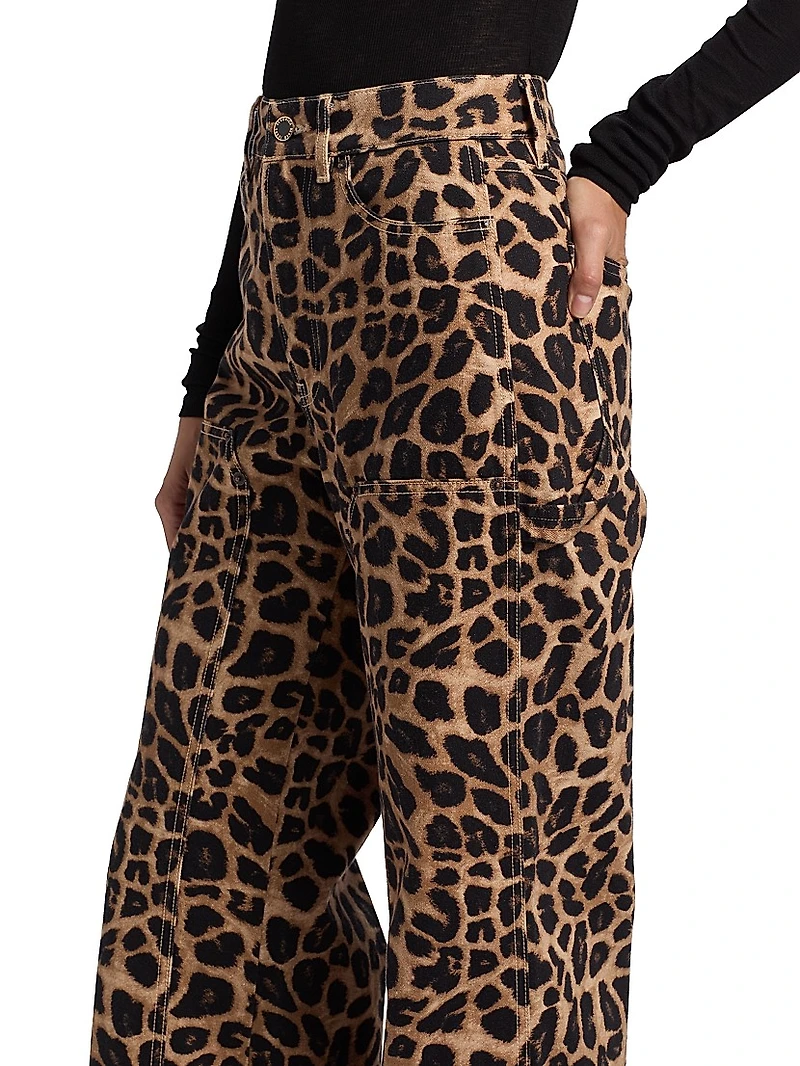 Taylor Leopard-Print High-Rise Wide-Leg Jeans