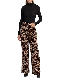 Taylor Leopard-Print High-Rise Wide-Leg Jeans