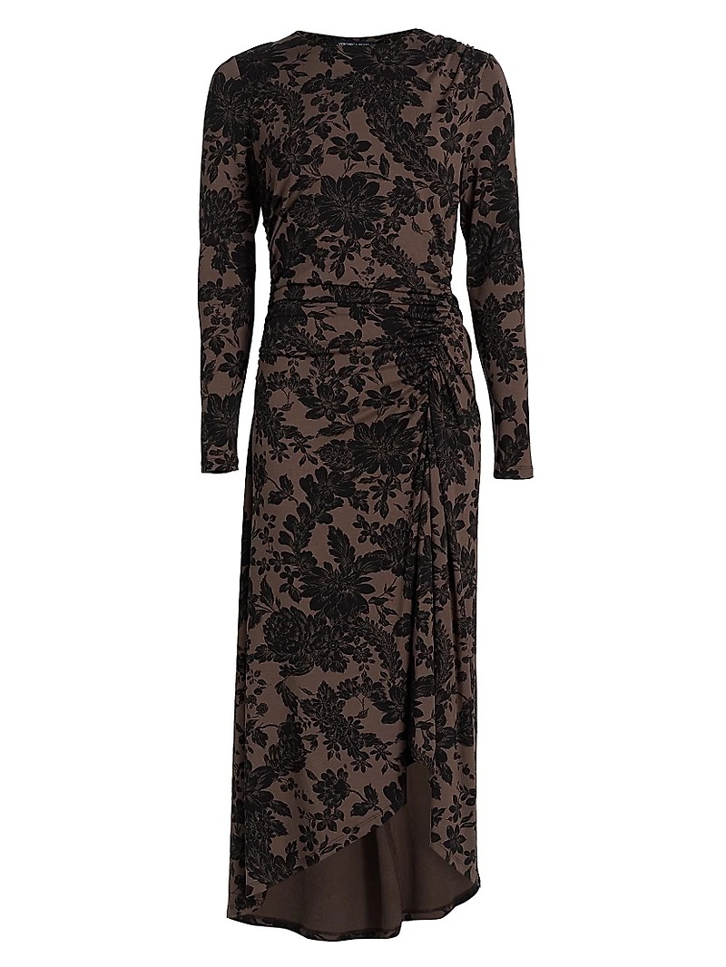 Theodora Printed Ruched Midi-Dress