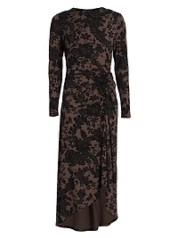 Theodora Printed Ruched Midi-Dress