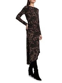 Theodora Printed Ruched Midi-Dress