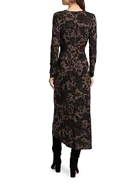 Theodora Printed Ruched Midi-Dress