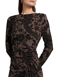 Theodora Printed Ruched Midi-Dress