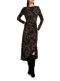 Theodora Printed Ruched Midi-Dress