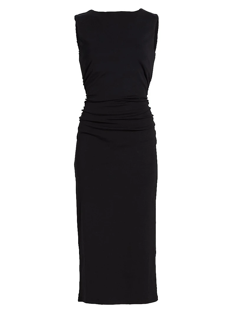 Charissa Gathered Stretch Cotton Jersey Sheath Dress