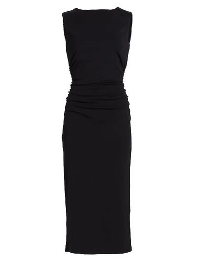 Charissa Gathered Stretch Cotton Jersey Sheath Dress