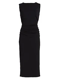 Charissa Gathered Stretch Cotton Jersey Sheath Dress