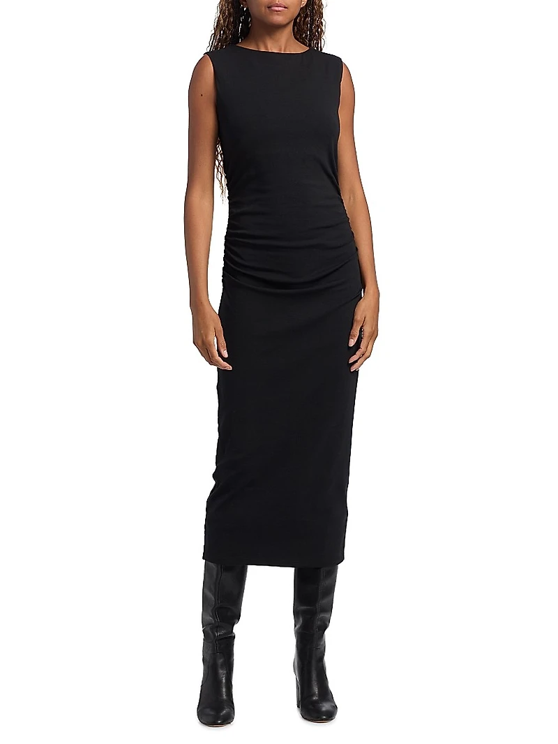 Charissa Gathered Stretch Cotton Jersey Sheath Dress