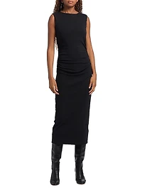 Charissa Gathered Stretch Cotton Jersey Sheath Dress