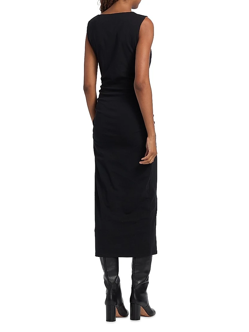 Charissa Gathered Stretch Cotton Jersey Sheath Dress