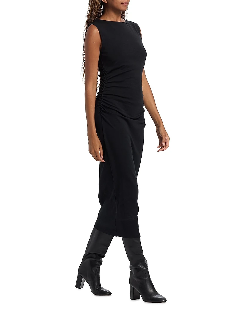 Charissa Gathered Stretch Cotton Jersey Sheath Dress