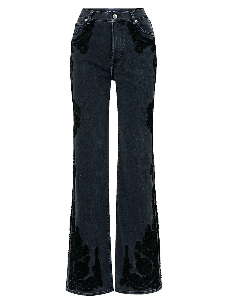 Crosbie Appliqué High-Rise Wide-Leg Jeans