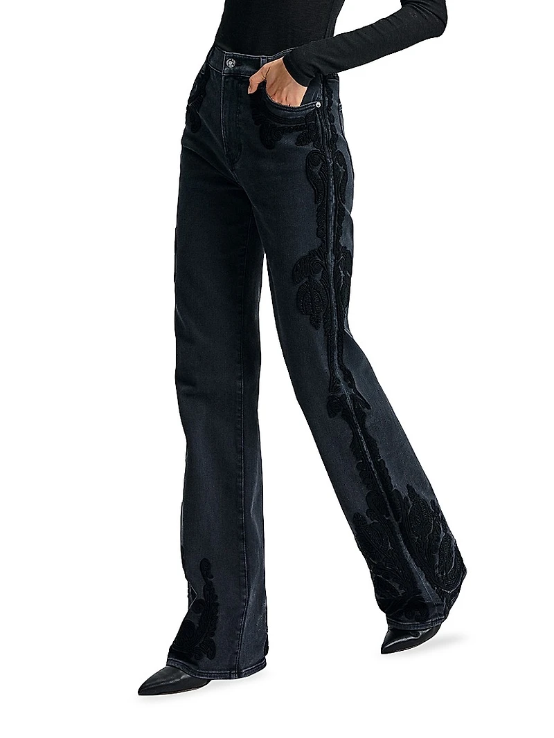 Crosbie Appliqué High-Rise Wide-Leg Jeans