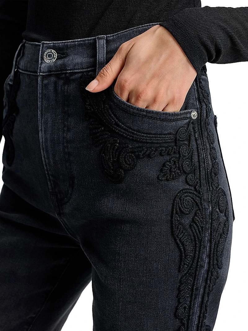 Crosbie Appliqué High-Rise Wide-Leg Jeans