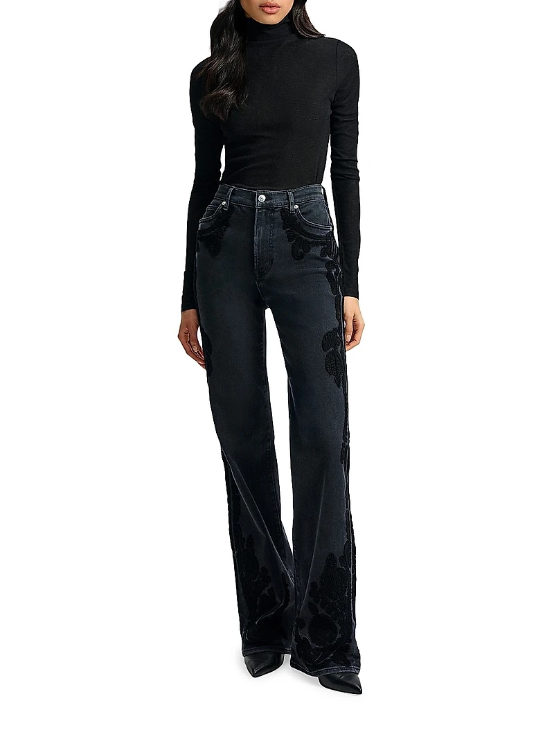 Crosbie Appliqué High-Rise Wide-Leg Jeans
